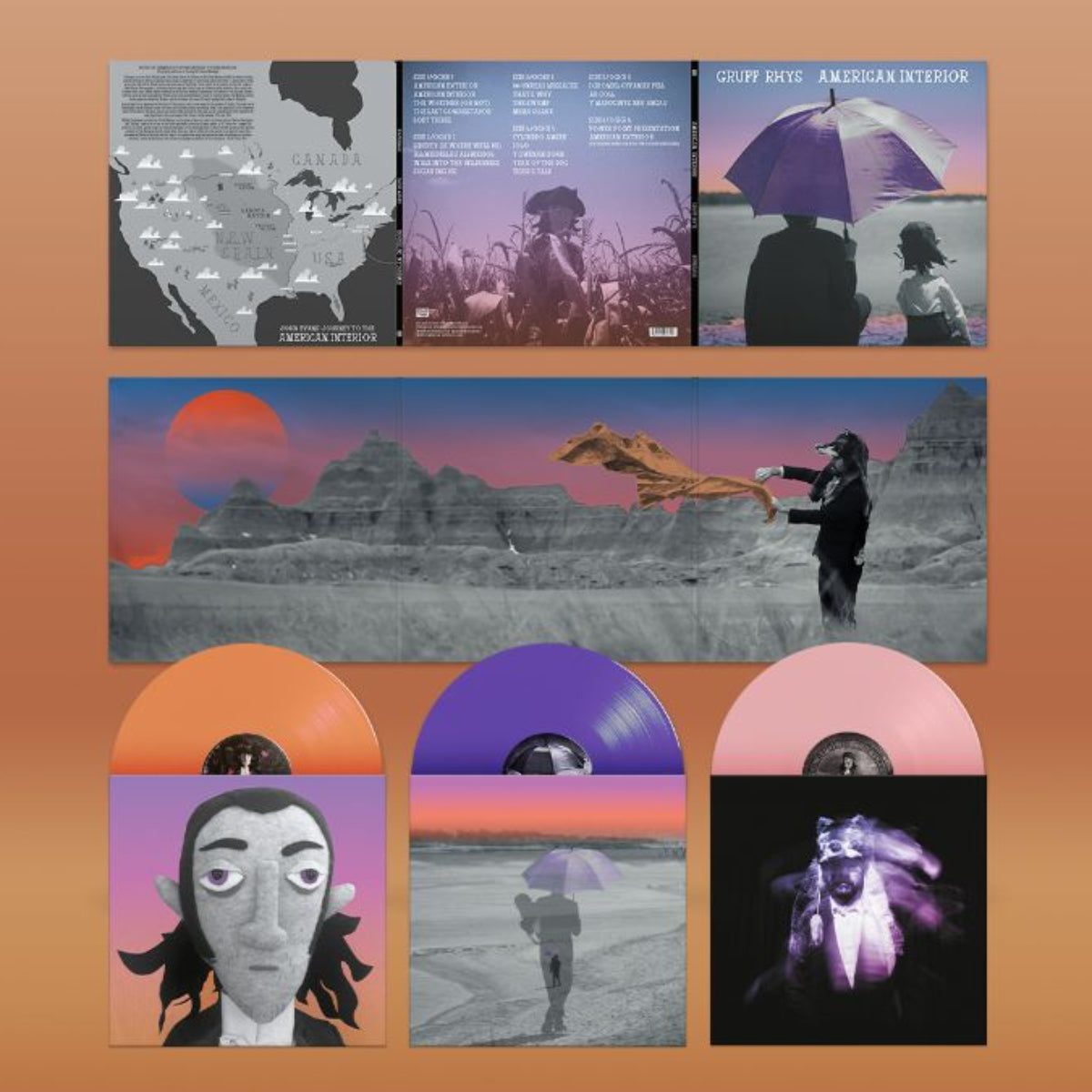 Gruff Rhys - American Interior 3LP DELUXE EDITION:
APRICOT, PURPLE &
ROSE VINYL
(Vinyl LP) PRE-ORDER
