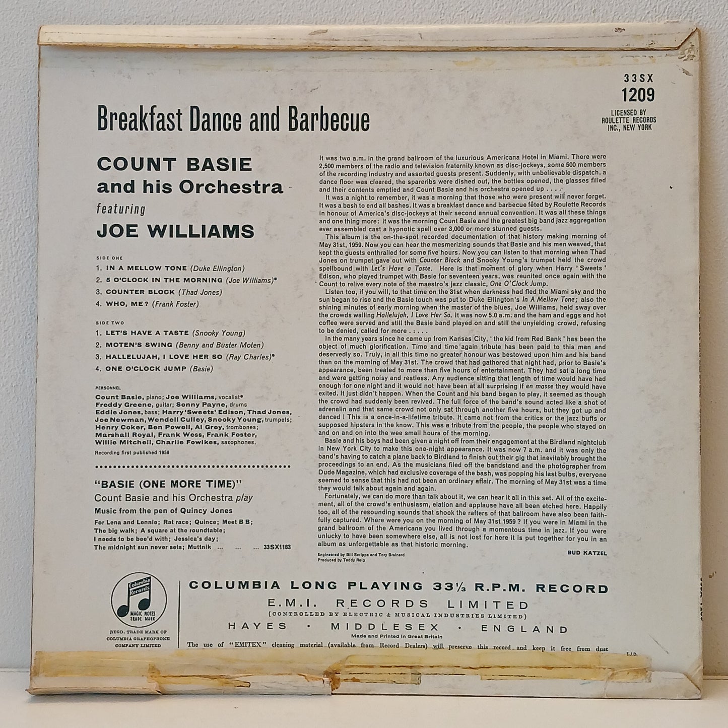 Count Basie And His Orchestra Featuring Joe Williams – Breakfast Dance And Barbecue (Used LP)