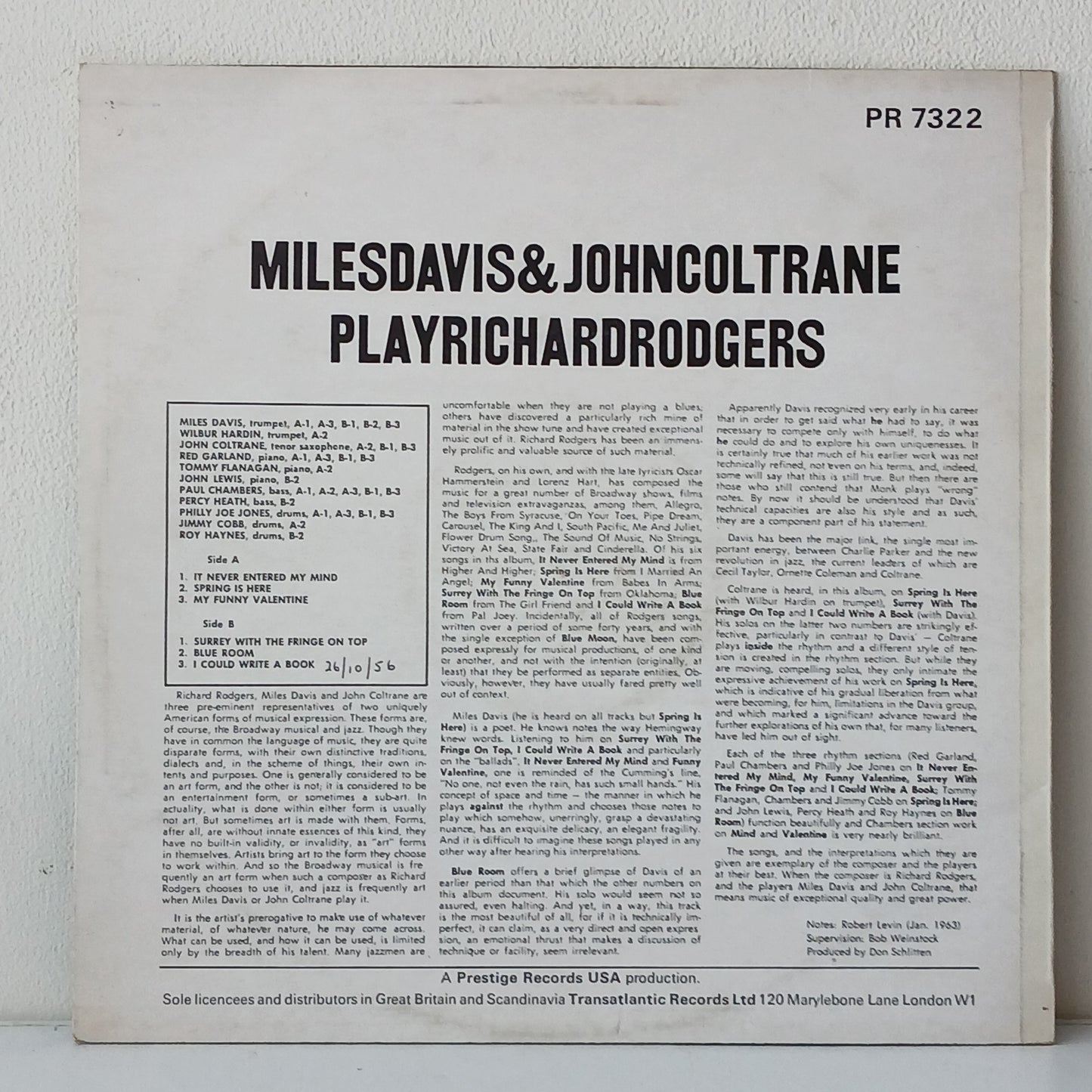 Miles Davis & John Coltrane – Play Richard Rodgers (Used LP)