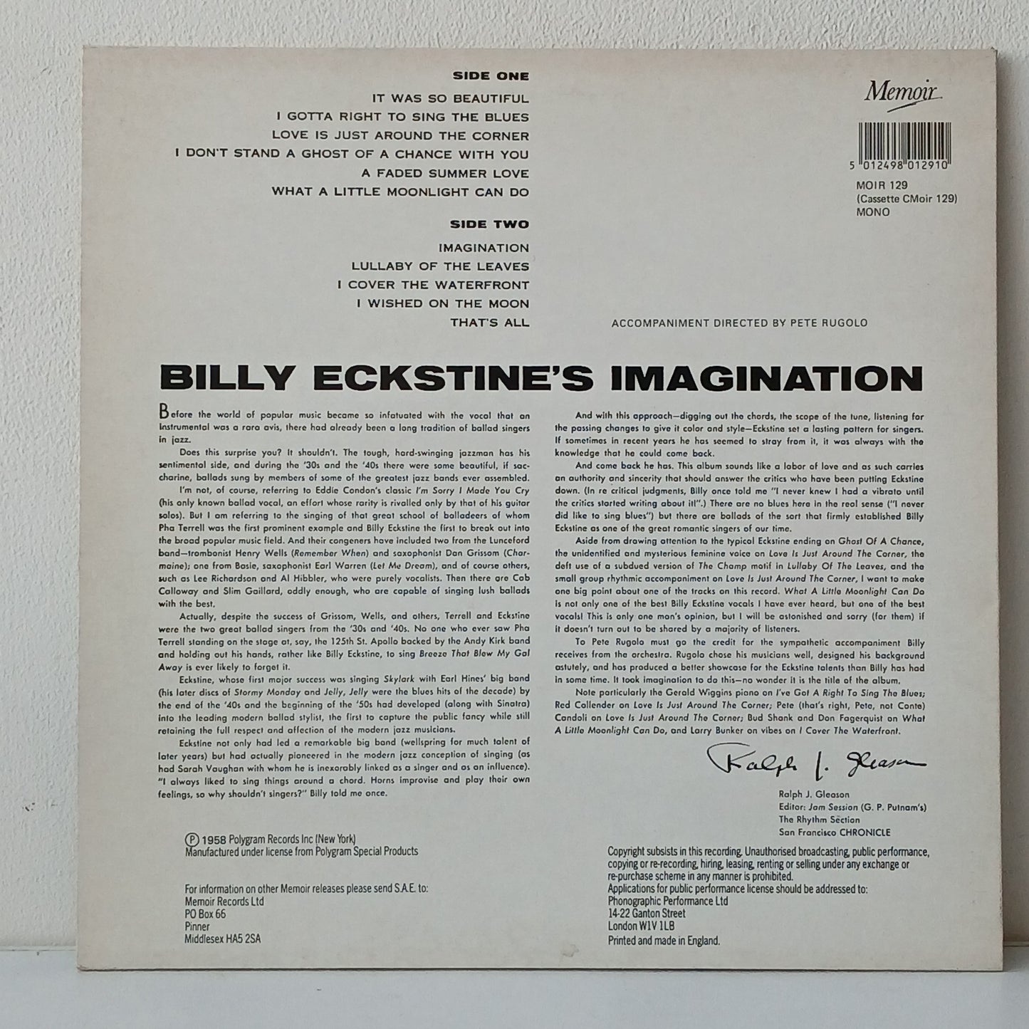 Billy Eckstine – Billy Eckstine's Imagination (Used LP)