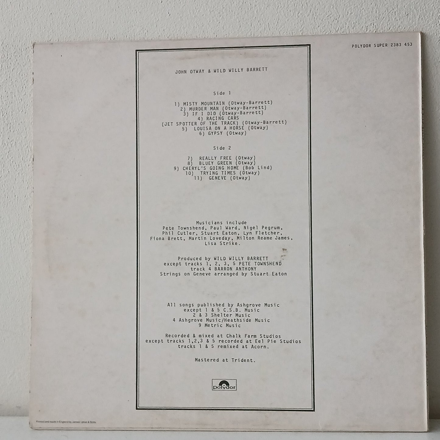 John Otway & Wild Willy Barrett – John Otway & Wild Willy Barrett (Used LP)