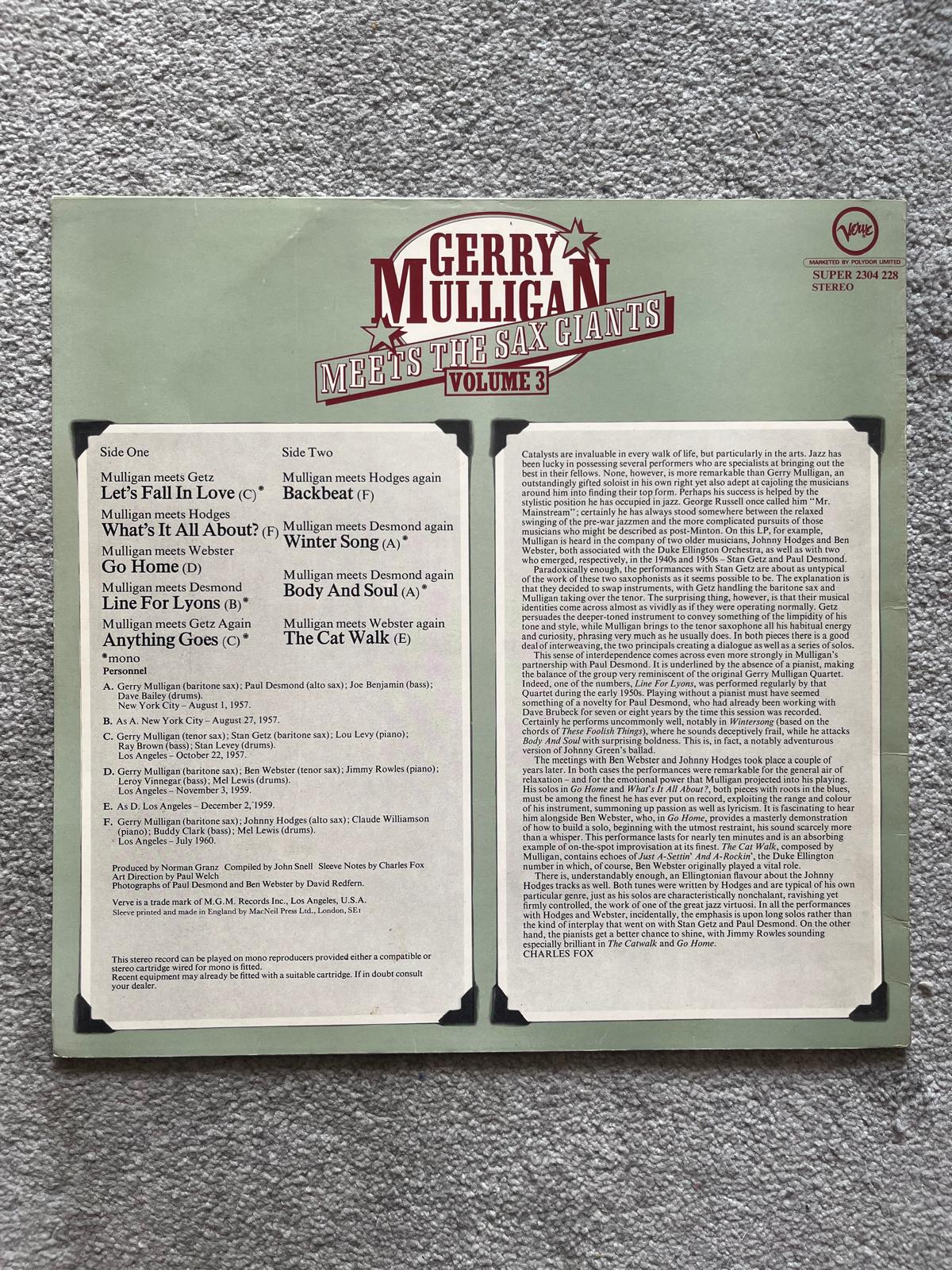 Gerry Mulligan – Meets The Sax Giants Volume 3 (Used LP)