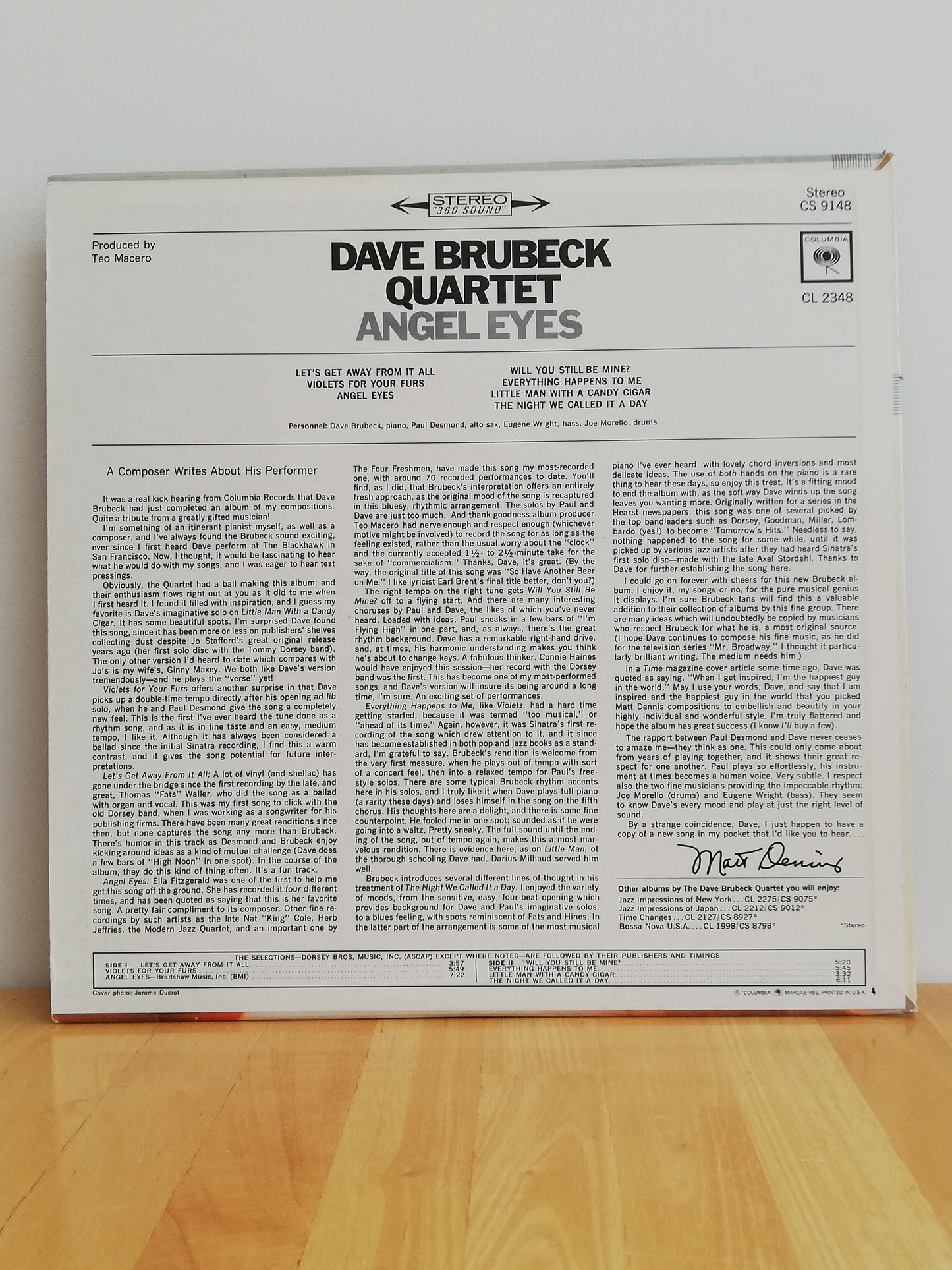 The Dave Brubeck Quartet – Angel Eyes (Used LP)