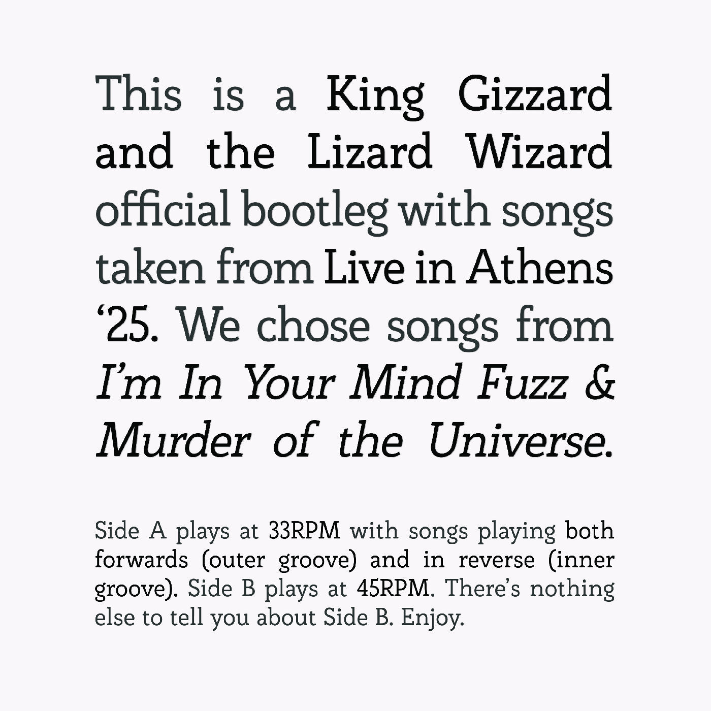 King Gizzard And The Lizard Wizard - Songs From I'M In Your Mind Fuzz & Murder Of The Universe Live In Athens '25  (Vinyl LP) PRE-ORDER