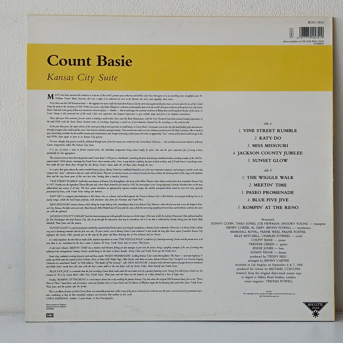 Count Basie & His Orchestra – Kansas City Suite - The Music Of Benny Carter (Used LP)