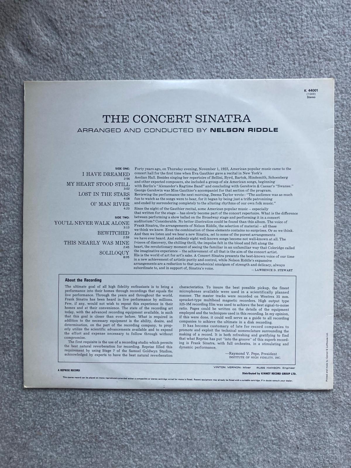 Frank Sinatra ‎– The Concert Sinatra (Used LP)