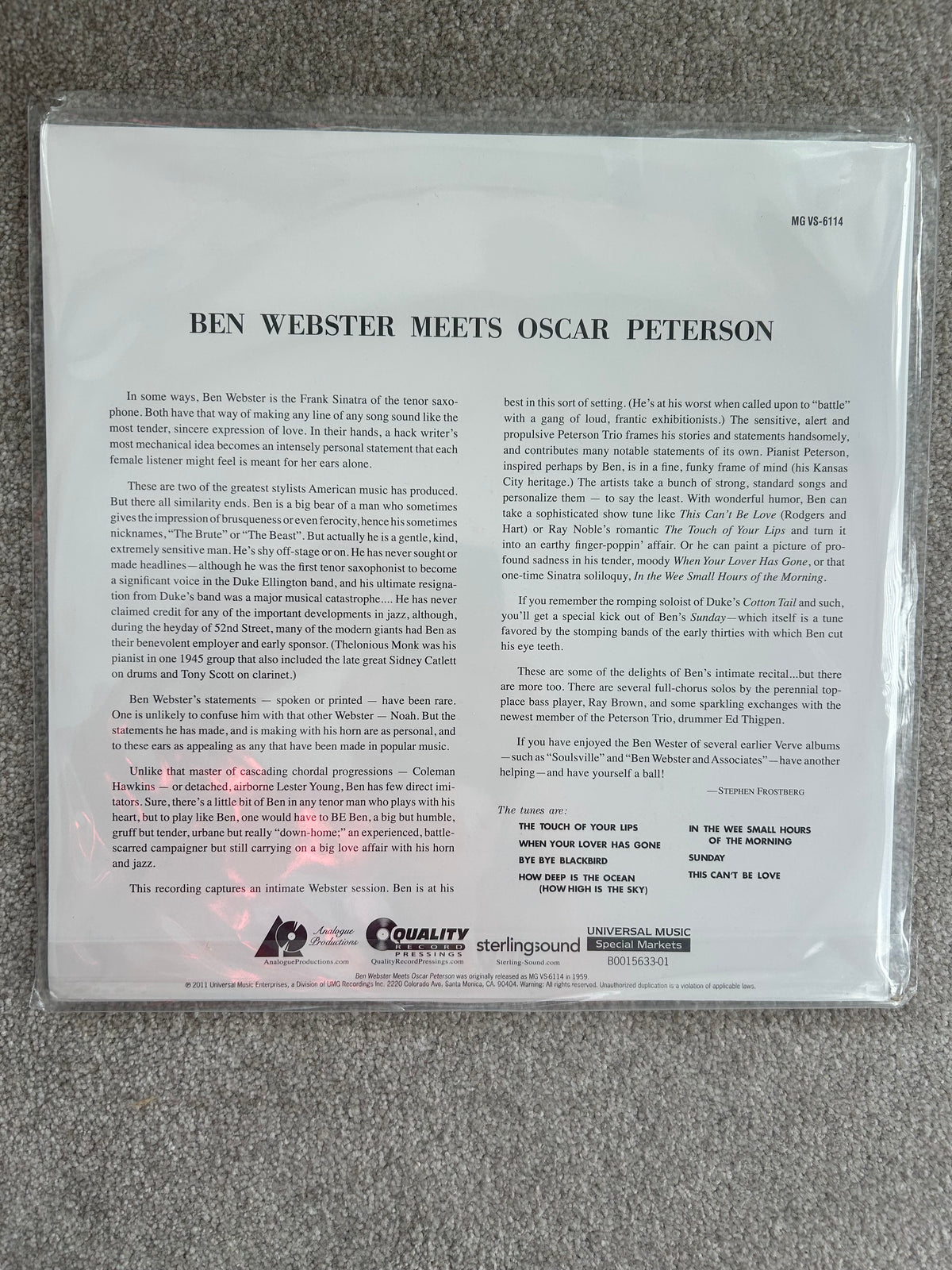 Ben Webster Meets Oscar Peterson – Ben Webster Meets Oscar Peterson (Analogue Productions Used 2LP)
