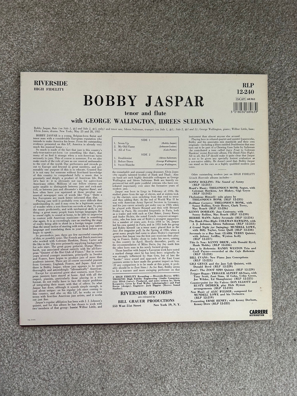Bobby Jaspar – Tenor And Flute (Used LP)