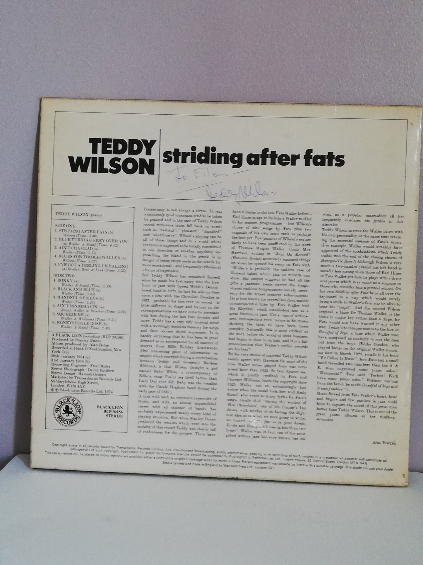 Teddy Wilson ‎– Striding After Fats (SIGNED Used Vinyl LP)