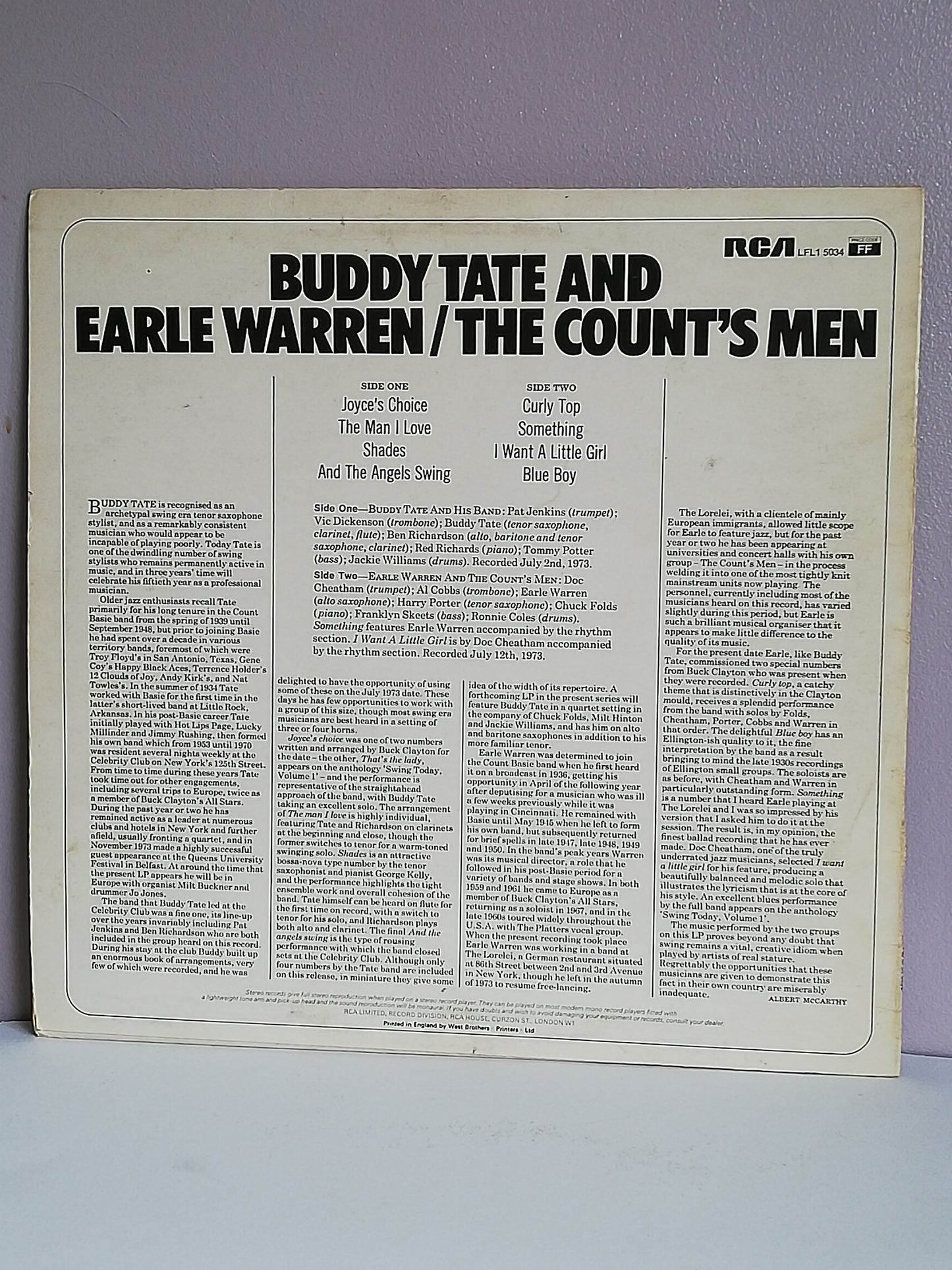 Buddy Tate and Earle Warren – The Count's Men (Used LP)